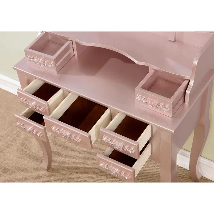 Sheehan Wooden Vanity Dressing Table Set with Mirror and Stool