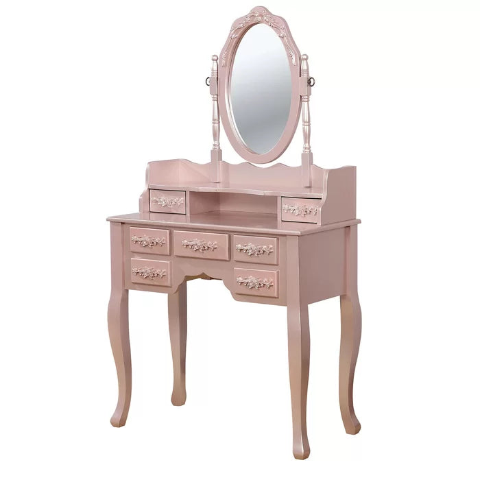 Sheehan Wooden Vanity Dressing Table Set with Mirror and Stool