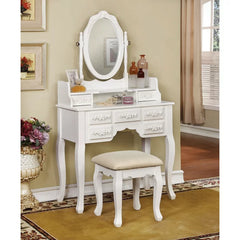 Sheehan Wooden Vanity Dressing Table Set with Mirror and Stool