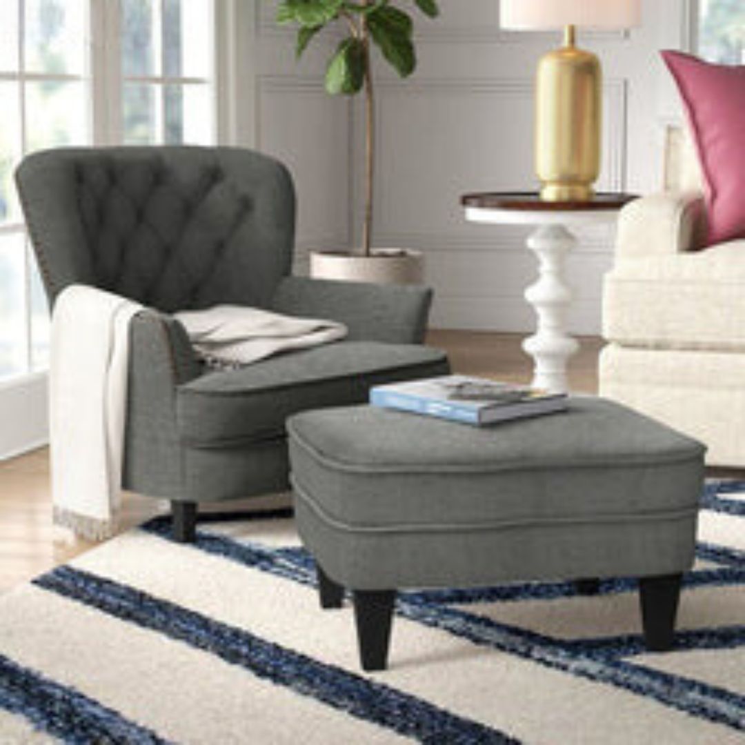 Heywood Wide Tufted Armchair and Ottoman