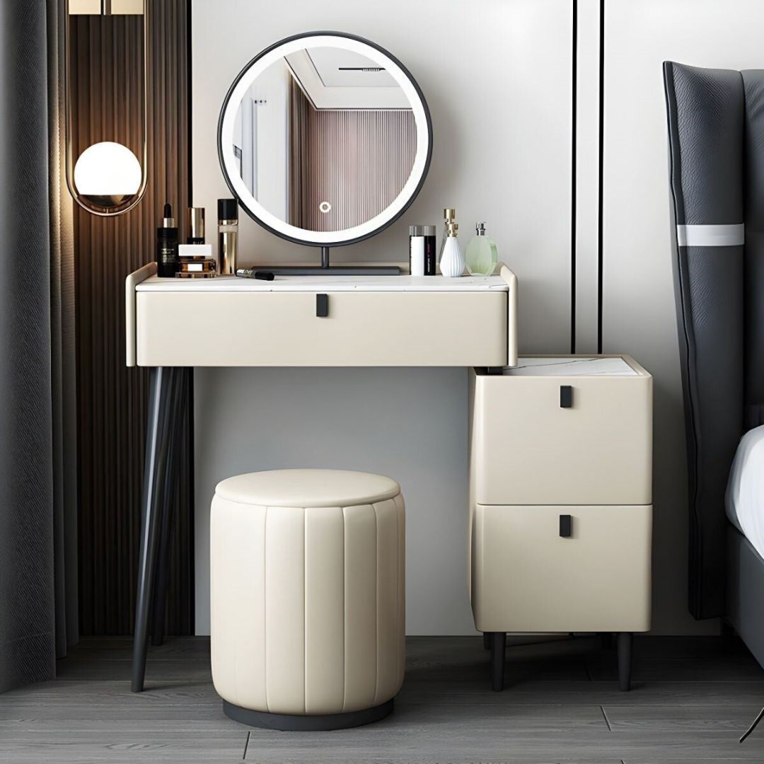 Contemporary Vanity Dressing Table Set Stone with Mirror