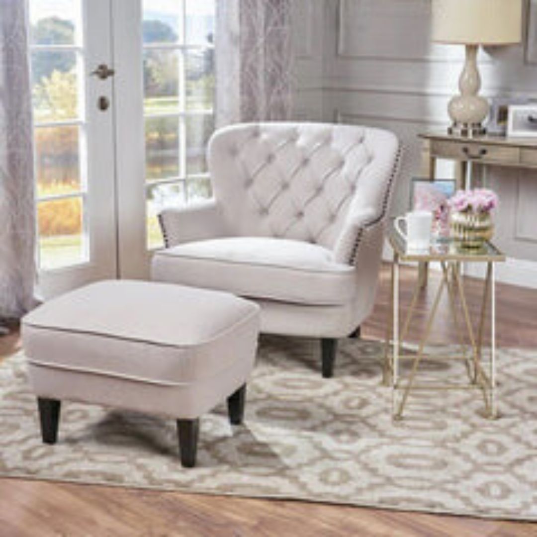 Heywood Wide Tufted Armchair and Ottoman