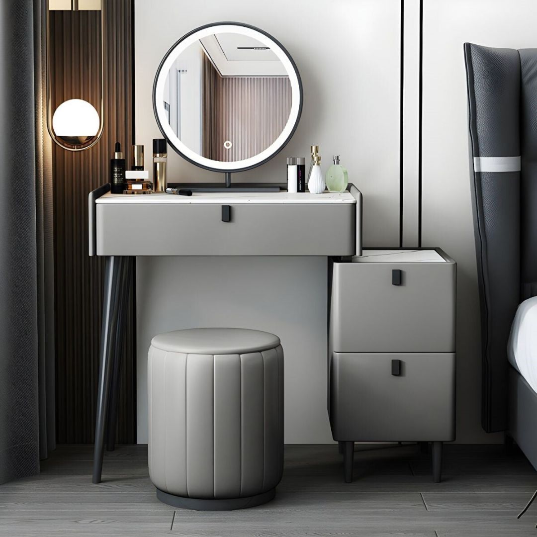 Contemporary Vanity Dressing Table Set Stone with Mirror