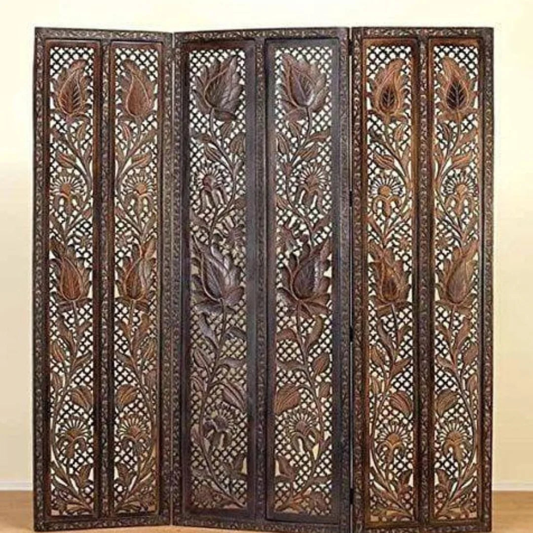 Islamic Three-Panel Room Divider with Geometric Jali Design