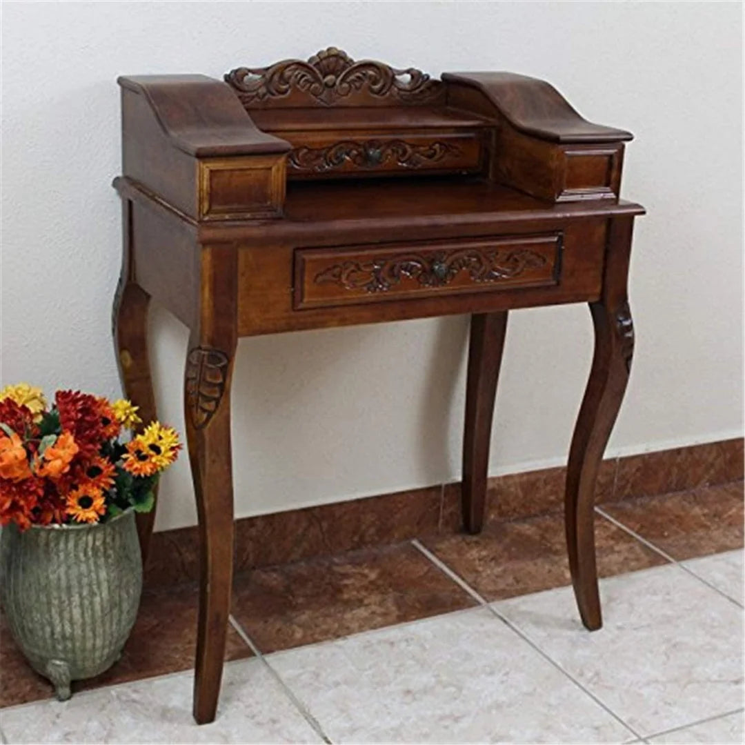 Victorian Hand-Carved Writing Desk with Queen Anne Legs