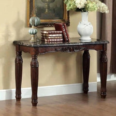 Traditional Console Table with Marble Top and Turned Legs-Wooden Crest