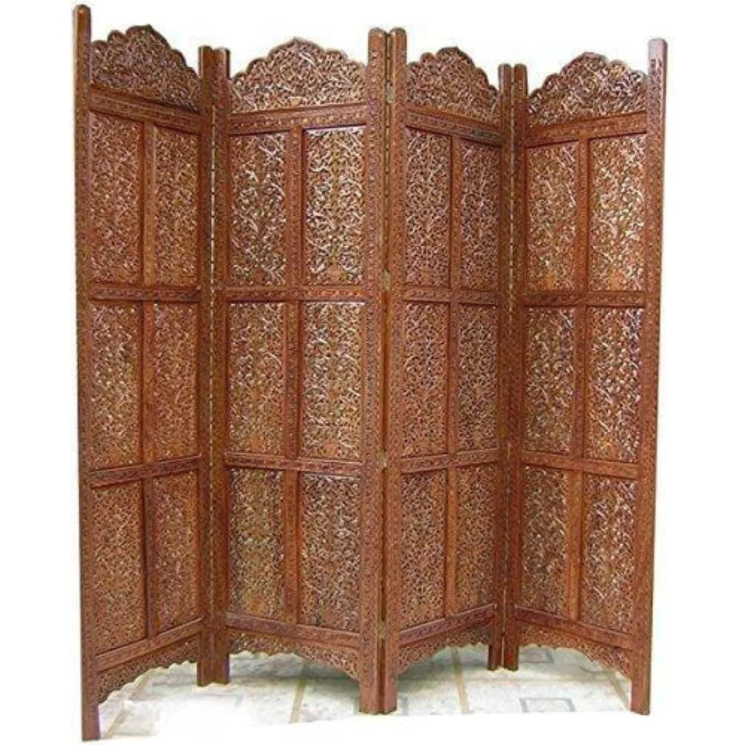 Royal Heritage Four-Panel Room Divider with Lattice Crown Design