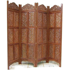 Royal Heritage Four-Panel Room Divider with Lattice Crown Design