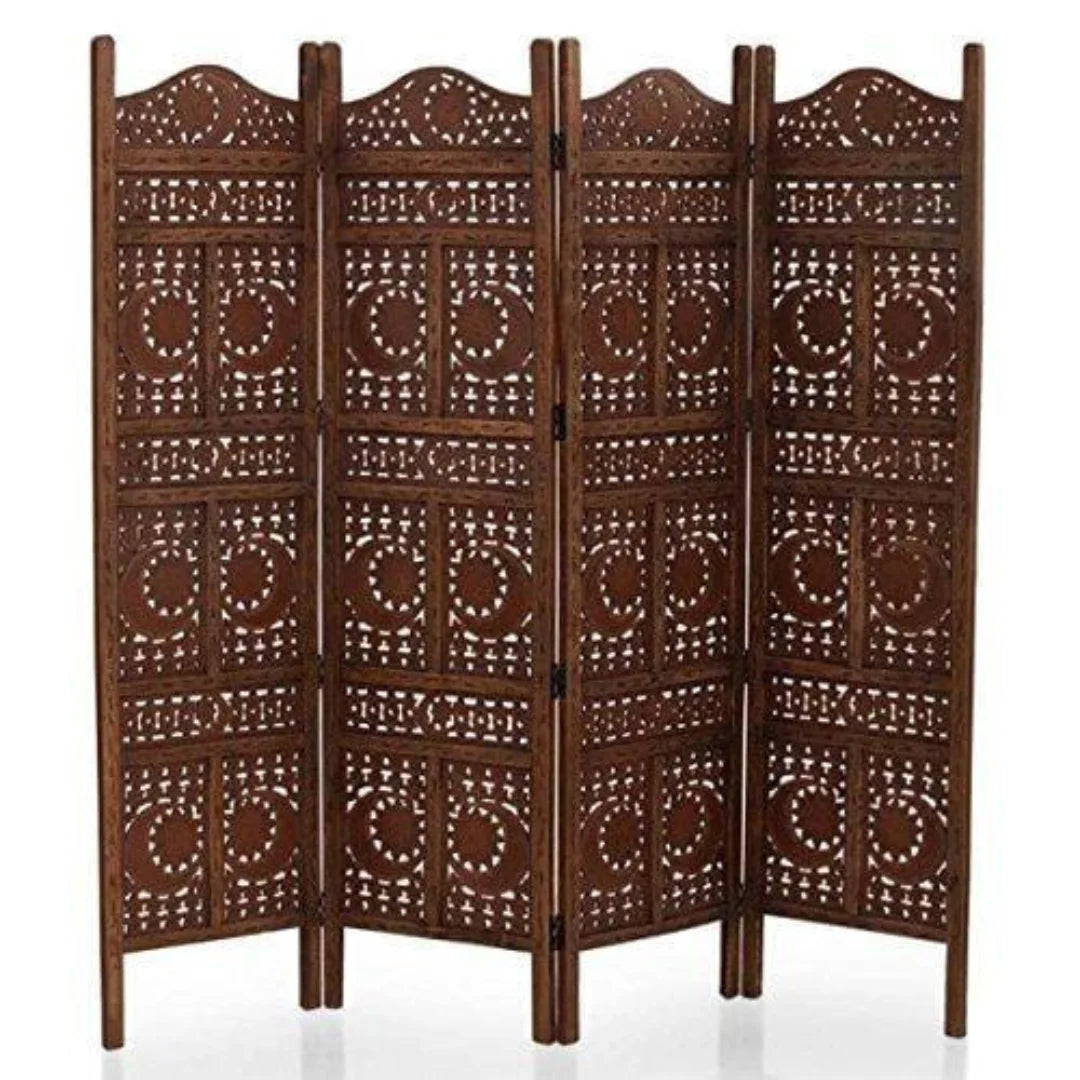 Moroccan Four-Panel Room Divider with Ornate Jali Design