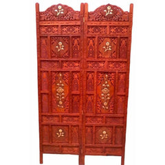 Majestic Four-Panel Room Divider with Honeycomb Jali Design-Wooden Crest