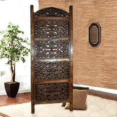 Vintage Single-Panel Room Divider with Floral Lattice Design