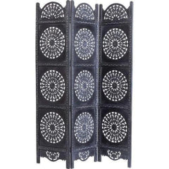 Rajasthani Three-Panel Room Divider with Geometric Jali Design