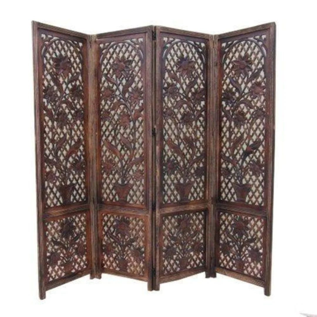 Medallion Four-Panel Room Divider with Sunburst Design