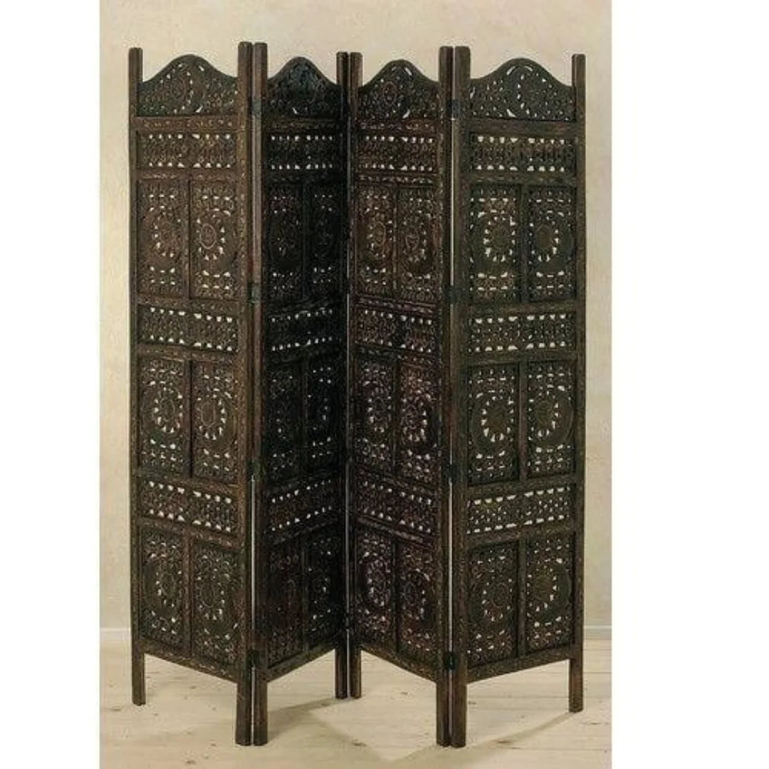 Enchanted Three-Panel Room Divider with Scrollwork Design