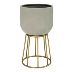 Modern Pedestal Plant Stand with Cylindrical Design-Wooden Crest