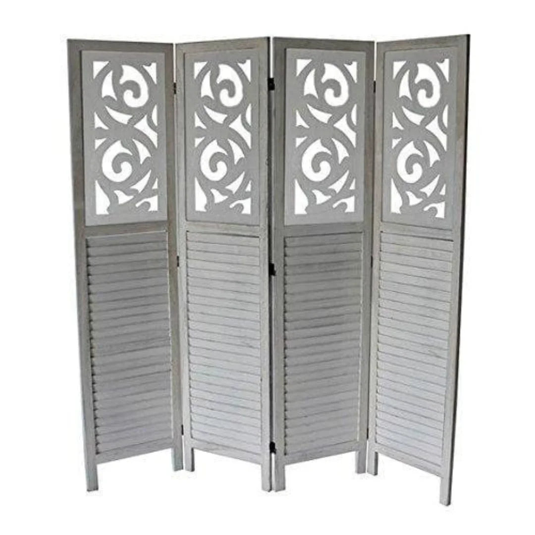 Majestic Four-Panel Room Divider with Floral Lattice Design