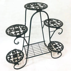 Victorian Six-Tier Plant Stand with Ornate Scrollwork-Wooden Crest