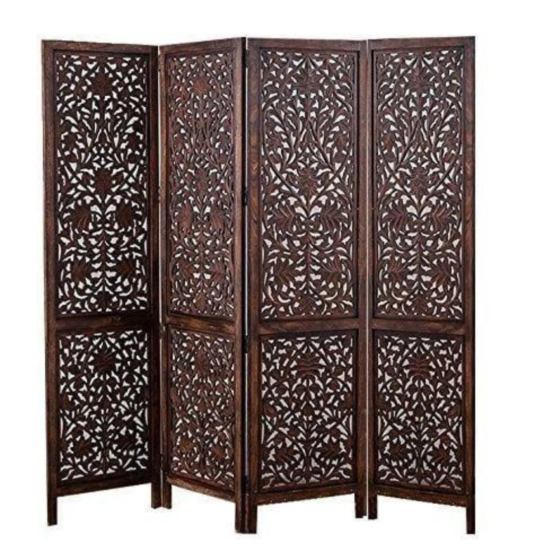 Botanical Four-Panel Room Divider with Leaf Cascade Design