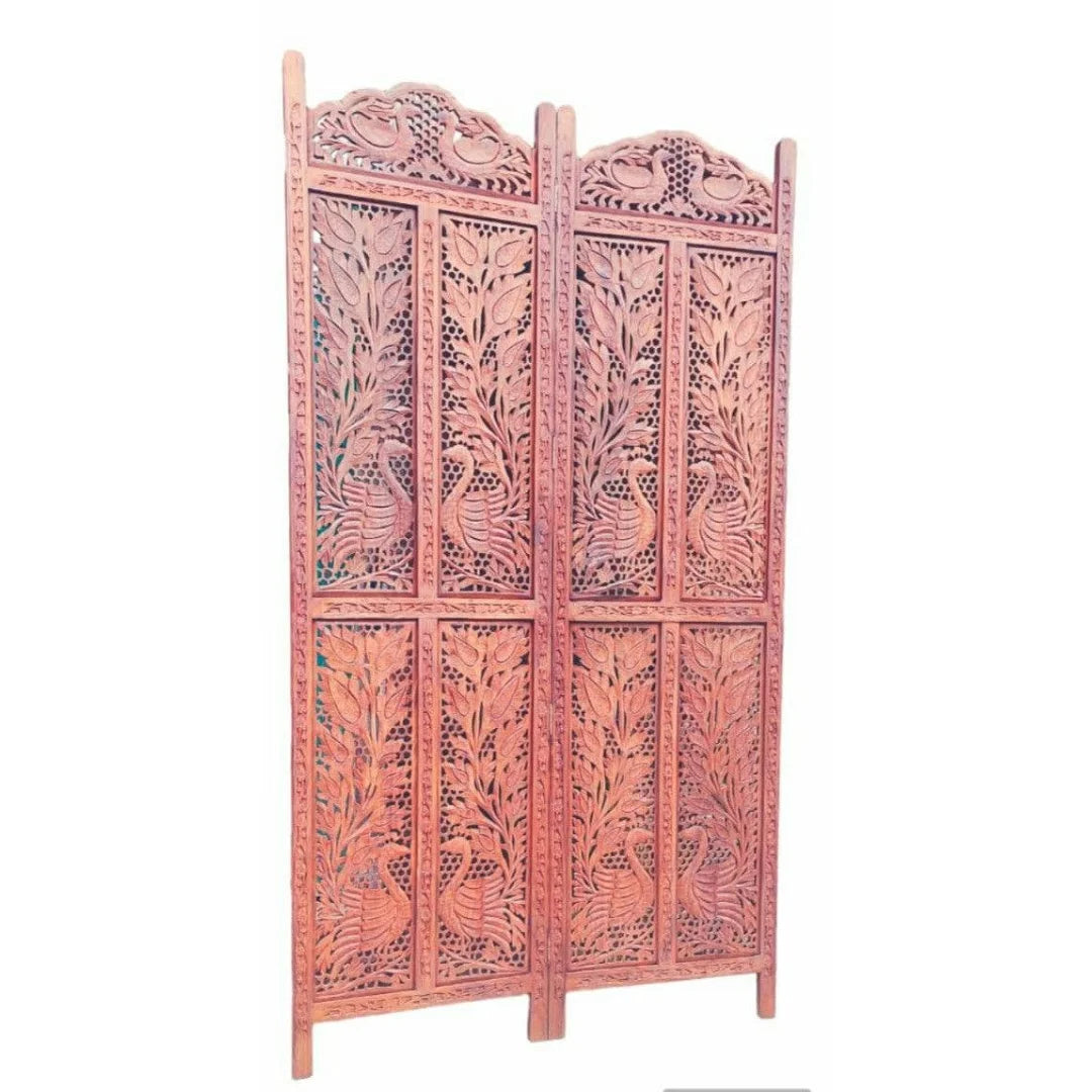 Regal Four-Panel Room Divider with Arabesque Design