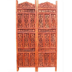 Palatial Four-Panel Room Divider with Geometric Jali Design