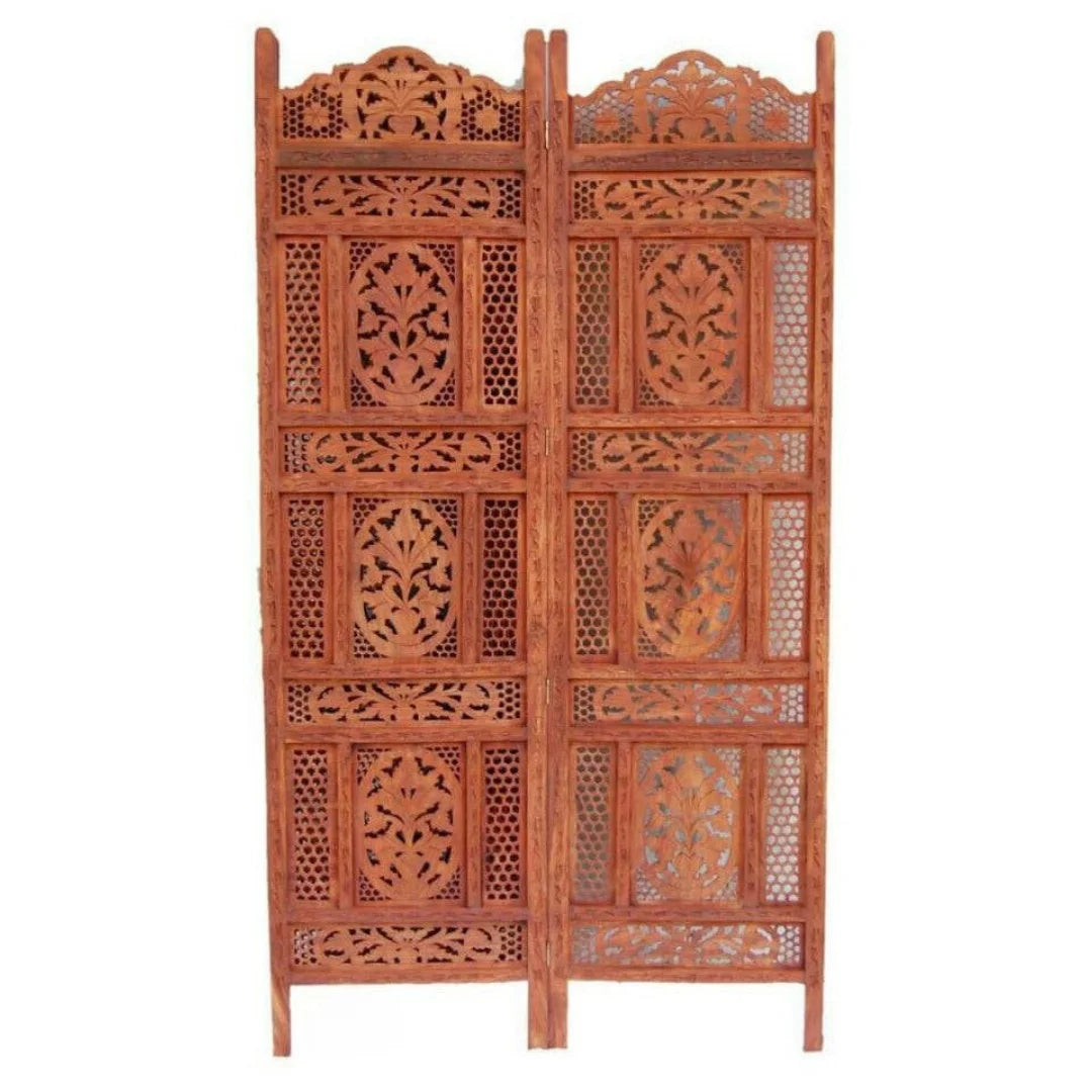 Classic Four-Panel Room Divider with Floral Jali Design