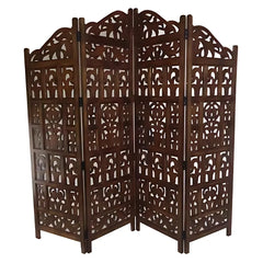 Imperial Four-Panel Room Divider with Lattice Crown Design