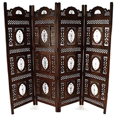 Byzantine Four-Panel Room Divider with Medallion Lattice Design