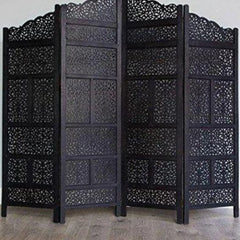 Victorian Four-Panel Room Divider with Filigree Crown Design