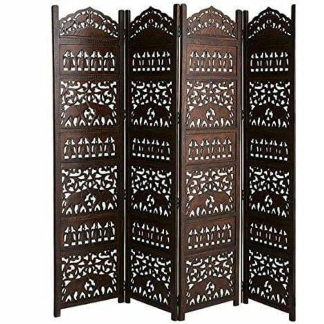 Grandeur Four-Panel Room Divider with Medallion Crown Design