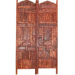 Grandeur Four-Panel Room Divider with Geometric Jali Design-Wooden Crest