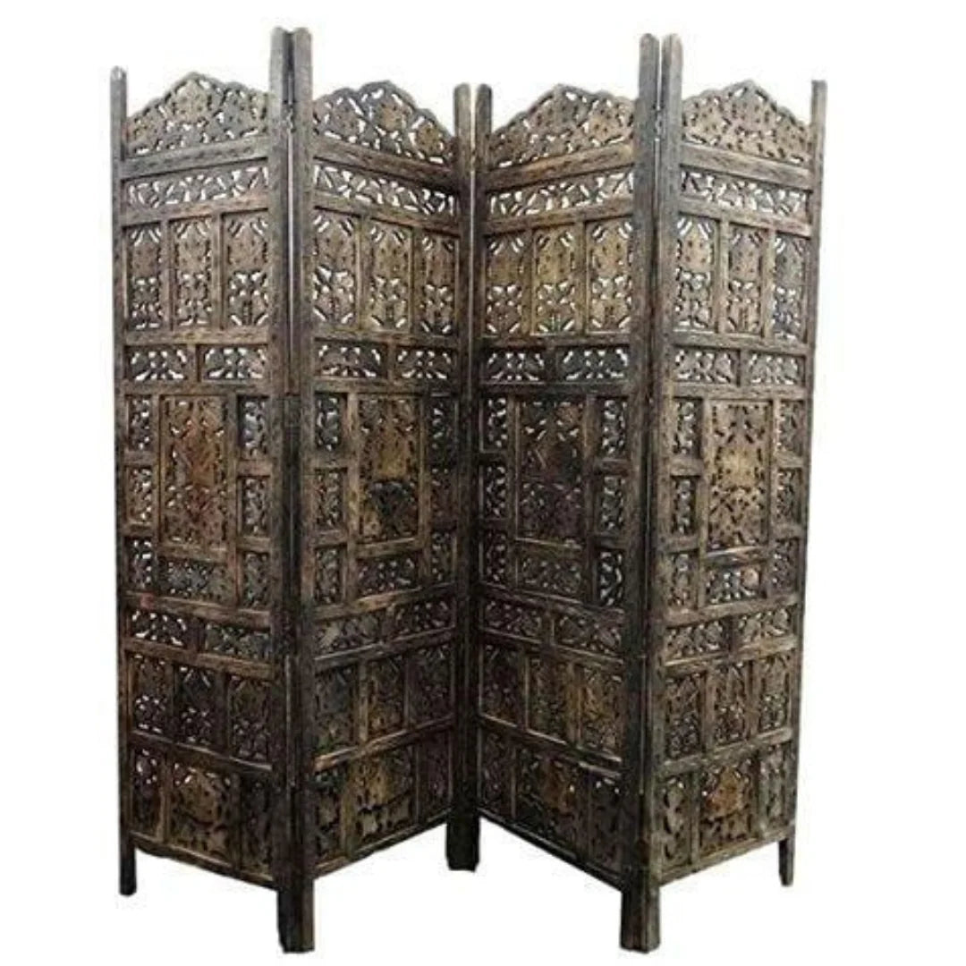 Contemporary Four-Panel Room Divider with Floral Vine Design