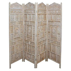Artisan Four-Panel Room Divider with Geometric Jali Design-Wooden Crest