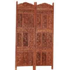 Heritage Four-Panel Room Divider with Floral Lattice Design-Wooden Crest