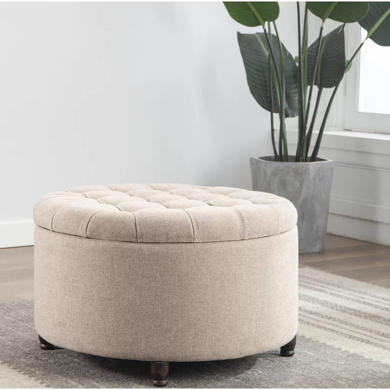 Round Tufted Storage Ottoman