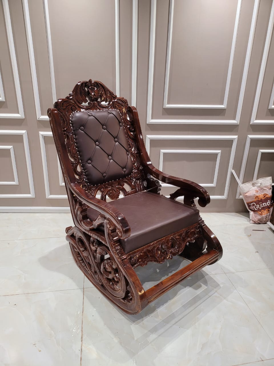 Wooden Rocking Chair , Wooden Carving, Teak Wood-Wooden Crest