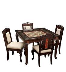 Teak Wood 4 Seater Dining Set in Walnut Finish