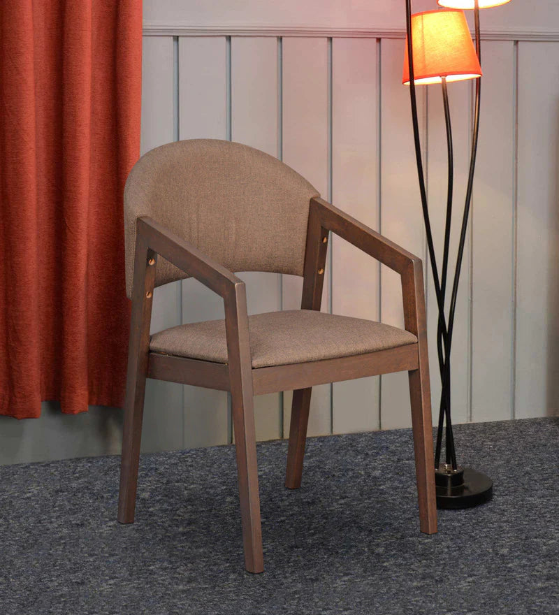 Solid Wood Arm Dining Chair in Brown