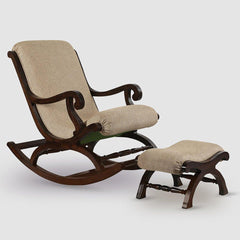 Teak Wood Rocking Chair with Foot Rest & Cushion