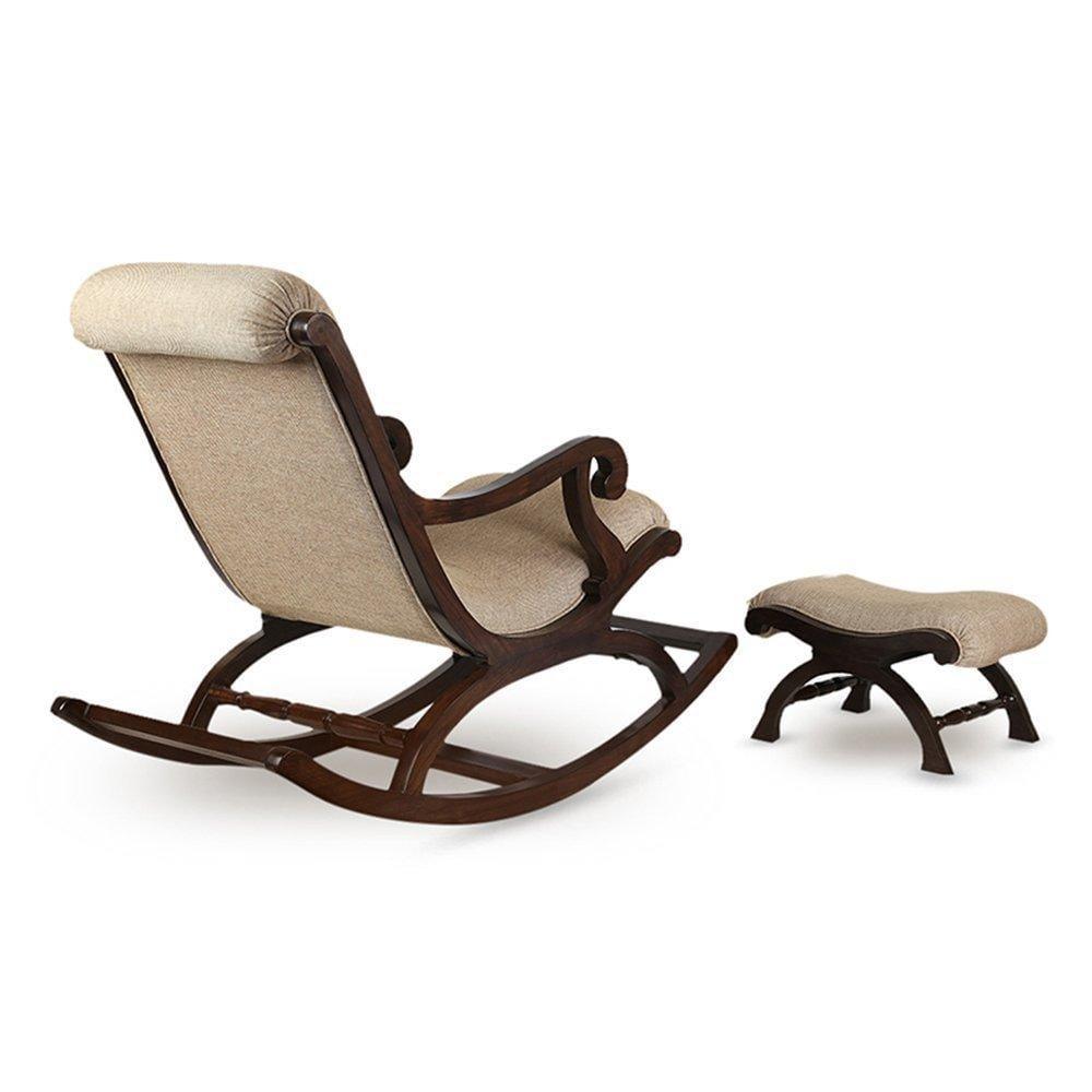 Teak Wood Rocking Chair with Foot Rest & Cushion