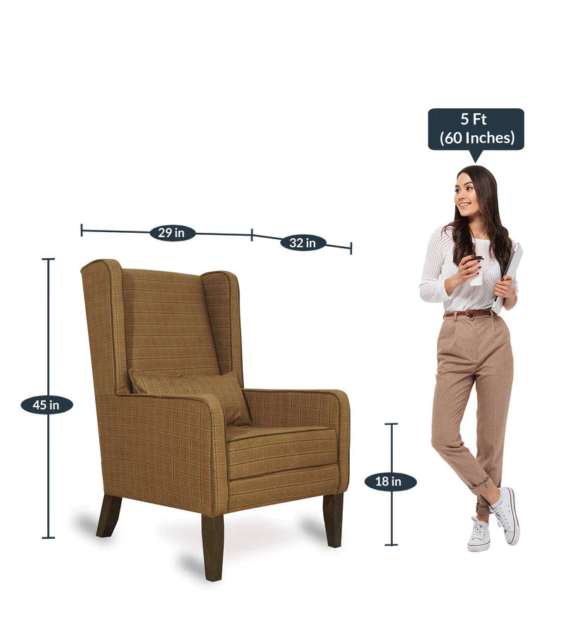 Diane Brown Wing Chair-Wooden Crest