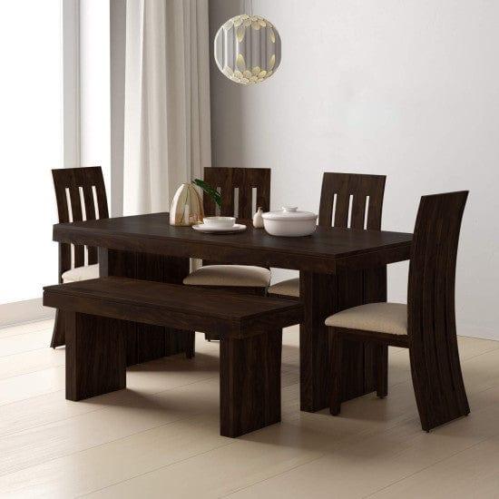 Sheesham Wood Dining Set Six Seater with Bench in Walnut Finish