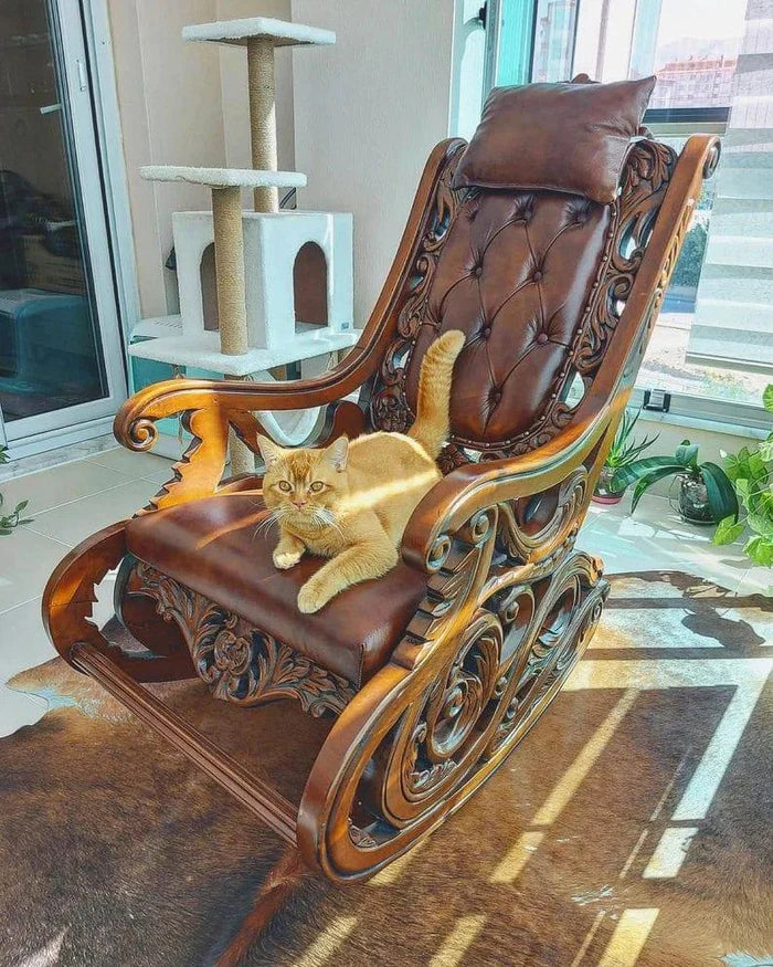 Wooden Rocking Chair , Wooden Carving, Teak Wood-Wooden Crest