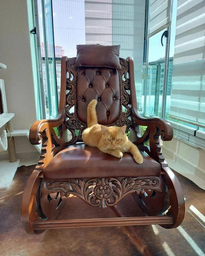 Wooden Rocking Chair , Wooden Carving, Teak Wood-Wooden Crest
