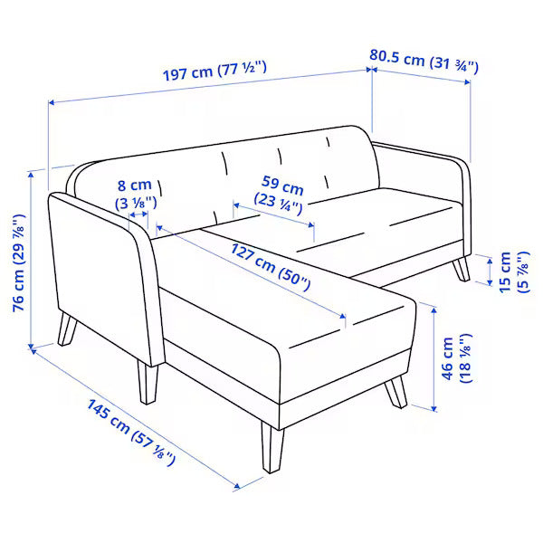 3-seat sofa, with chaise longue