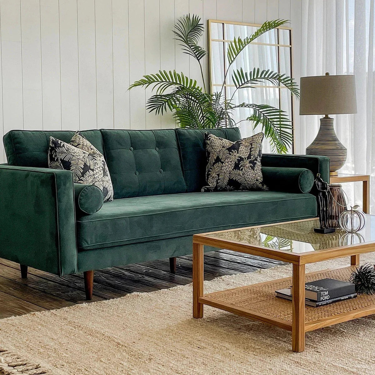 Velvet 3 Seater Sofa – Forest Green | Wooden Crest