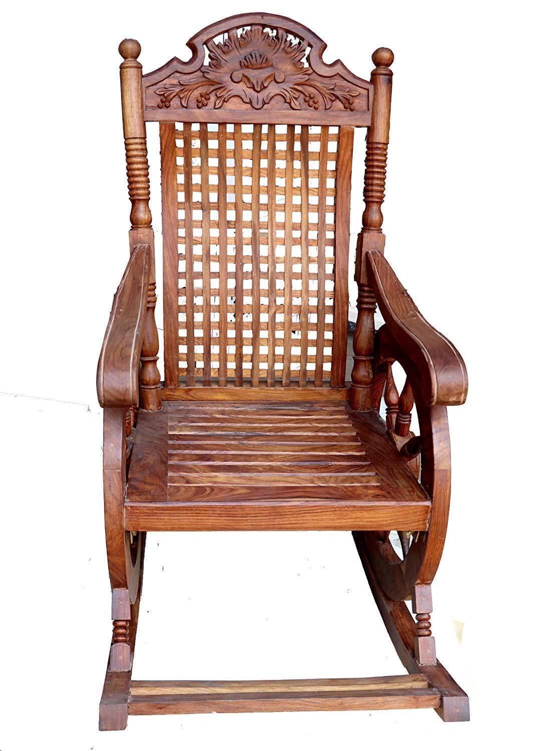 Hand-Carved Sheesham Wood Rocking Chair